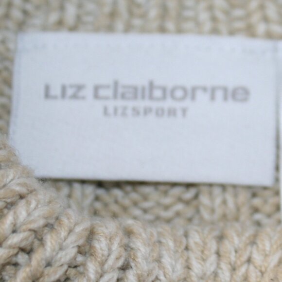 VINTAGE LIZ SPORT Sweater Split Turtleneck Knit Cable Stitch Neutral Tan XL - Picture 6 of 14